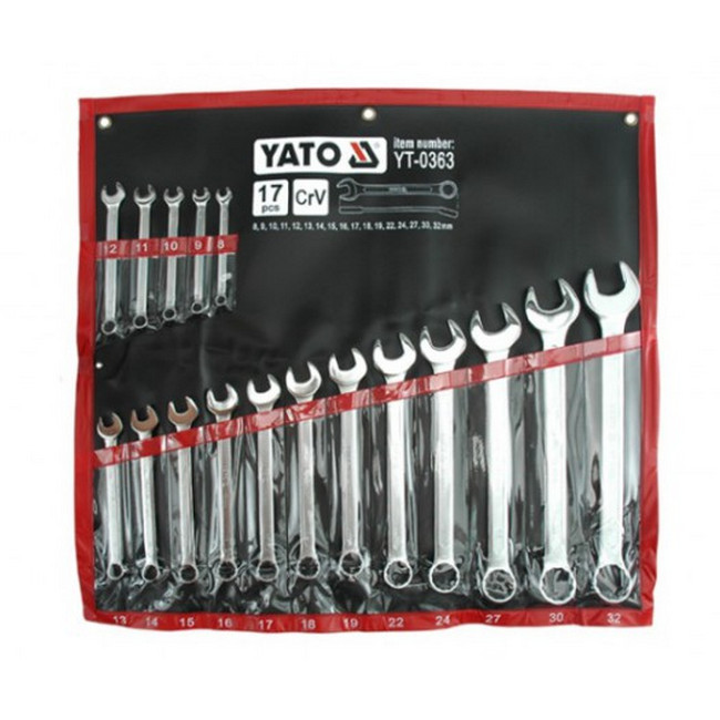 Spanner - Combination - Box and Ring - Chrome Vanadium - 17 Piece Set - 8mm to 32mm - YT-0363