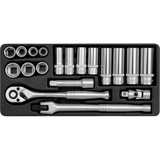 Socket Set - AS-Drive 6 Point - Chrome Vanadium - 3/8" Connector - 19 Piece - YT-38641