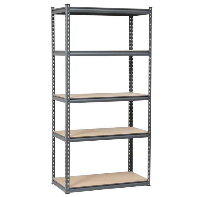 Steel Shelving - 5 Tier - Heavy Duty - Boltless - Metal Frame and MDF Shelves - Grey - ADIY3904