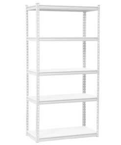 Steel Shelving - 5 Tier - Heavy Duty - Boltless - Metal Frame and MDF Shelves - White - ADIY3903