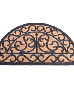 Rubber and Coir Doormat - Spider Half Moon - 70 x 40 x 0.7 cm - Black Base with Natural Coir - CMM00001