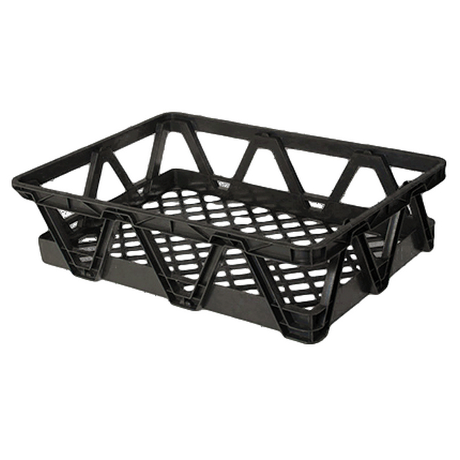 Light Duty Freezer Nesting Crate - Plastic Box - Vented Base and Sides - 65.5 x 46 x 17 cm - Recycled Material - Black - PI-730L-black