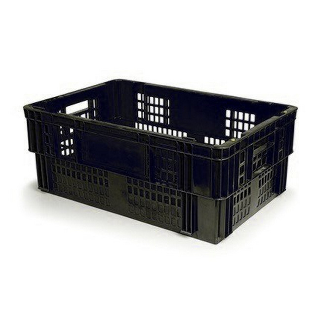 Nesting Agri Crate - Plastic Box - Semi-vented Base and Vented Sides - 60 x 40 x 24 cm - Recycled Material - Black - PI-720B-black