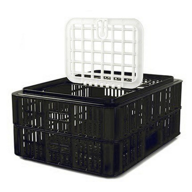 Live Chicken Crate with Lid - Plastic Bird Coop - Vented - 74 x 53 x 31 cm - Recycled Material - Black - PI-LB10-w_Lid-black
