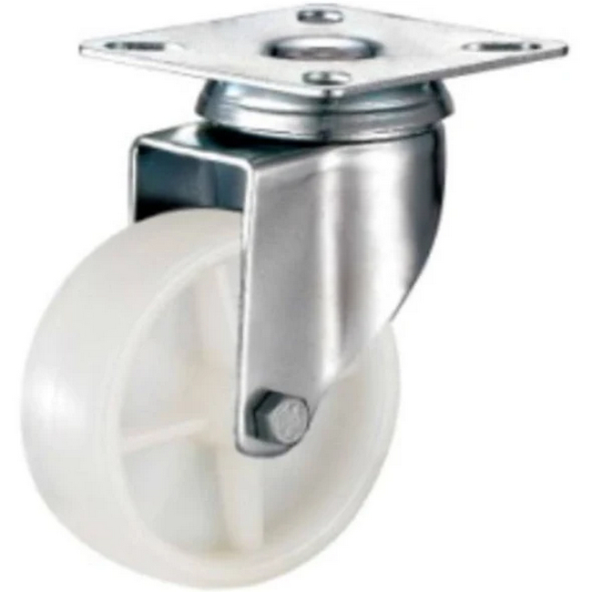 Castor Wheels - Nylon - Top Swivel - Fixed Plate - White - 65mm - TOOC479