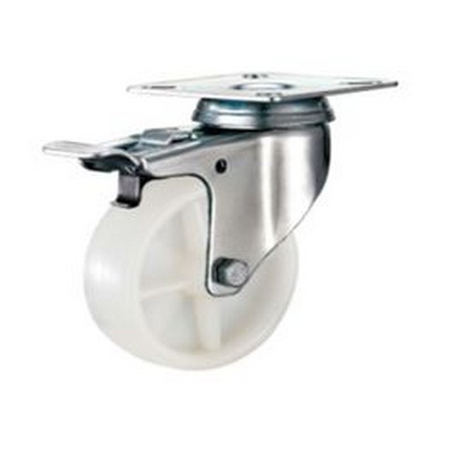 Castor Wheels - Nylon - Top Plate Swivel - Brake - White - 65mm - TOOC484