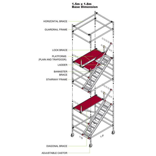 Aluminium Stairway Tower - 1850 x 1500 x 18500mm - ST18500
