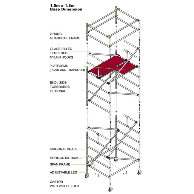 Wide Aluminium Span Tower - 1850 x 1500 x 8200mm - SPANTWR8200