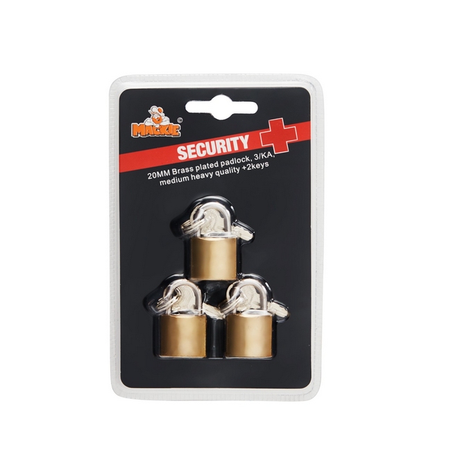 Brass Padlock - 3/KA - Iron - 20mm - Pack of 3 - 97031273