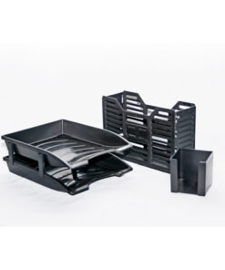 Combo Set - 2 Tier Letter Tray, Doodle Box and A4 Plastic Container - Recycled - Black - 020RCD