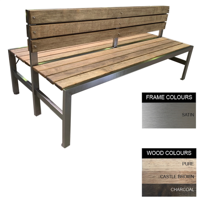Slimline Bench - Stainless Steel 304 and Wood - Bolt Down - 45x180x98cm - Colour Options - SLBD4242S