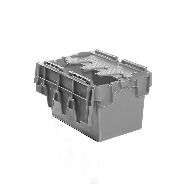 Plastic Crate - Hinged Lid - SABS Approved - 6.4L - Grey - Pack of 100 - AT32182-grey