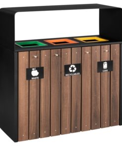 Recycling Bin Three Division - Wood Cladding - Bin Liners - Decals - 105 x 46 x 118cm - RECW15