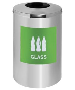 Recycling Bin One Hole - Stainless Steel - Includes Sticker Label and Plastic Liner - 490 Ø x 695 (H) mm - RECDK01SSREC004L1