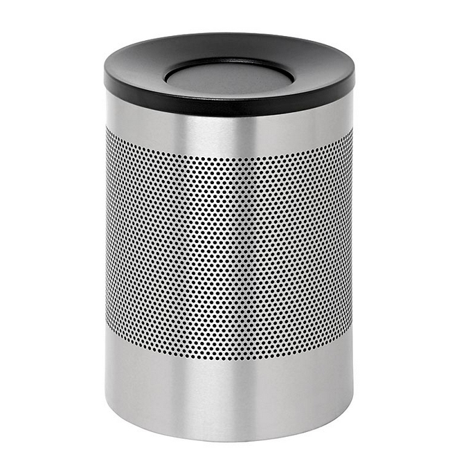 Steel Litter Bin - Wide - Swivel Funnel Top Lid and Bin Liner - Perforated - 400 Ø x 600 (H) mm - Stainless Steel - 770SS-027SD