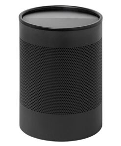 Steel Litter Bin - Wide - Full Swivel Lid and Bin Liner - Perforated - 400 Ø x 600 (H) mm - Black - 754BL-027SD