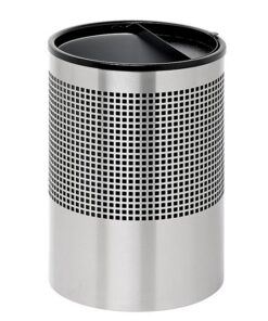 Steel Litter Bin - Wide - Ashtray Half Moon Flip Top Lid and Bin Liner - Square Punch - 400 Ø x 600 (H) mm - Stainless Steel - 752SS-027SD
