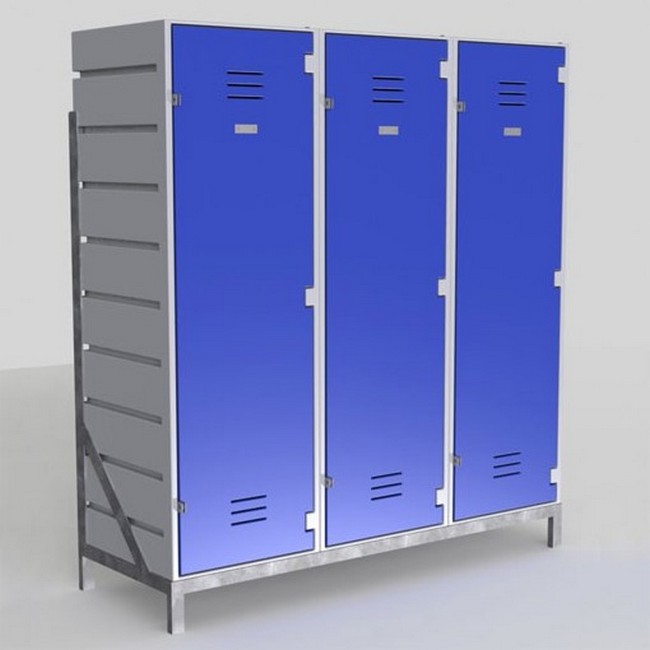 Plastic Sports Lockers on Frame - 3 x 1-Tier (3 Tiers) - HACCP - 3SLF