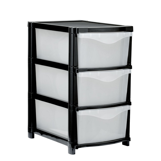 Plastic Three Drawer Unit - 3 Drawers - Black Frame & Clear Drawers