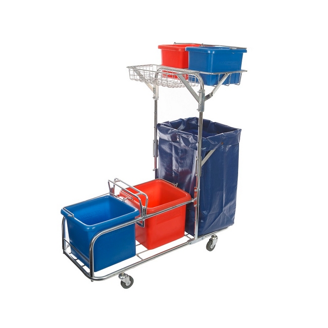 Janitorial Trolley - 60L - 1 x Tray and 1 x Laundry Bag - Excludes Buckets