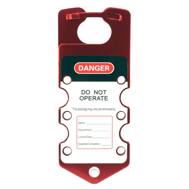 Lockout Hasp - Aluminium with Label - Holds 6 Locks - 19 x 7.7 x 1cm