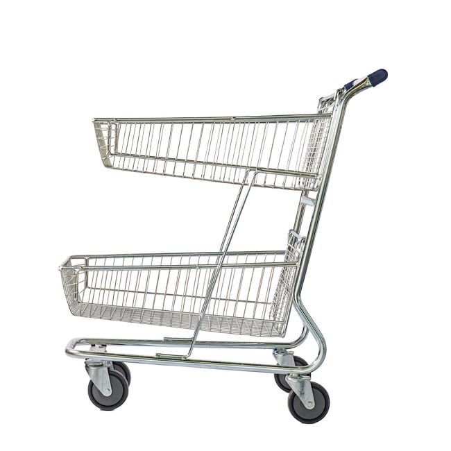 Steel Shopping Trolley - Two Metal Mesh Baskets - Large - Super Shopper -160L