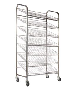 Wire Mesh Bread Trolley - Mobile - 7 Tier - Chrome and Electroplated - 193 x 110 x 58cm