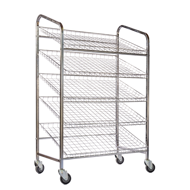 Wire Mesh Bread Trolley - Mobile - 5 Tier - Chrome and Electroplated - 153 x 110 x 58cm