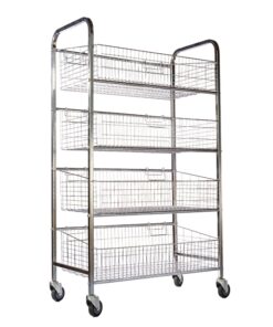 Wire Mesh Bread Roll Trolley - Mobile - 4 Tier - Chromed - 170 x 110 x 52cm