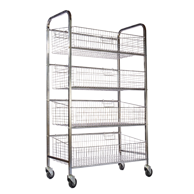 Wire Mesh Bread Roll Trolley - Mobile - 4 Tier - Chromed - 170 x 110 x 52cm