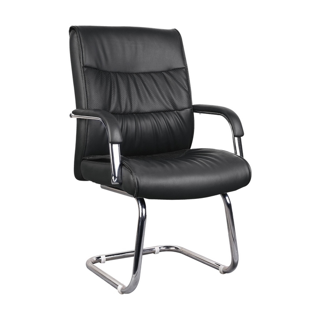 Visitors Arm Chair - Chrome Panel - PU Leather - Black