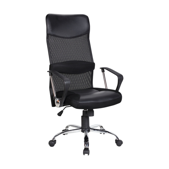 High Back Office Chair - Ice - Netting and PU Leather - Swivel and Tilt - Gas Height - Black