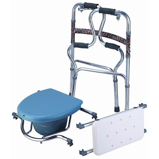 Walker with Interchangeable Commode and Shower Chair