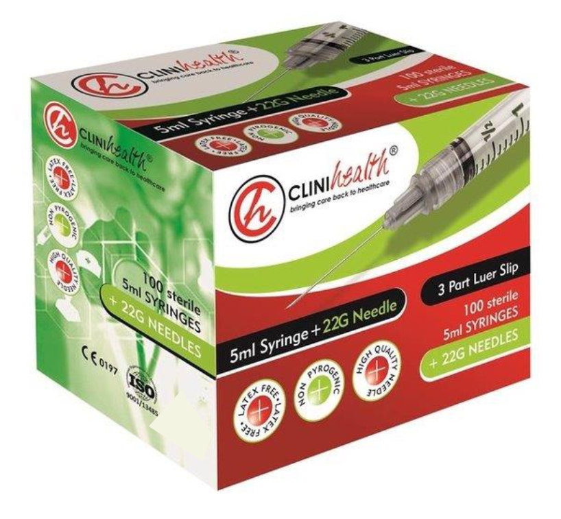 Syringe 5ml plus 22g needle pack of 100s