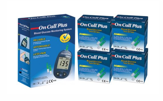 Glucose Meter + 4 boxes On Call Plus 50 Test Strips – Banded Pack