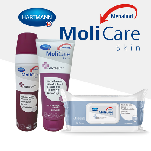 MoliCare Skin Care Bundle 2 (Skin Cleansing Foam ,Zinc Oxide Cream, Moist Care Tissues)
