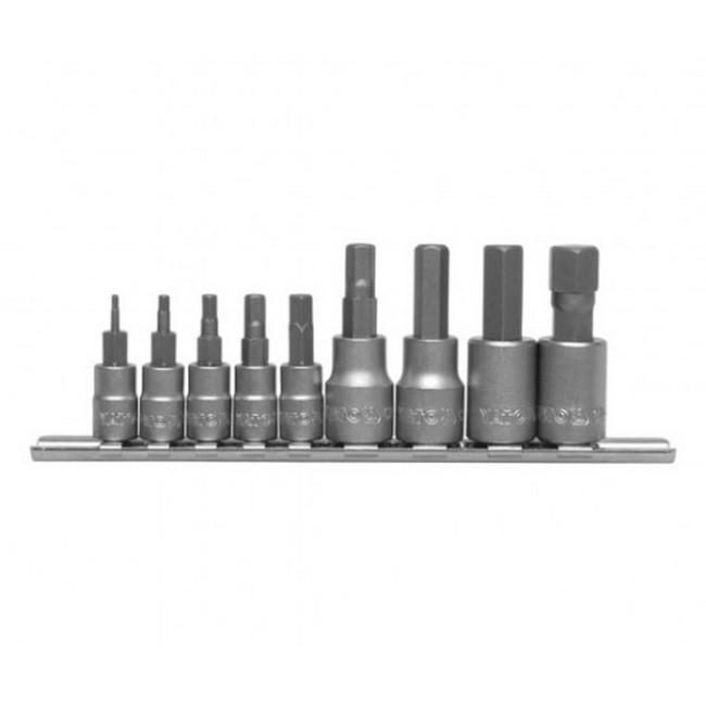 Hex Bit Socket Set - AISI A2 Steel Bits - 1/4" and 3/8" Connector - 9 Piece - YT-04401