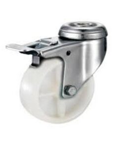 Castor Wheels - Nylon - Bolt Hole Swivel - Brake - White - 65mm - TOOC473