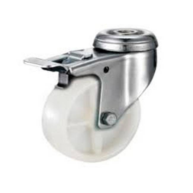 Castor Wheels - Nylon - Bolt Hole Swivel - Brake - White - 75mm - TOOC474