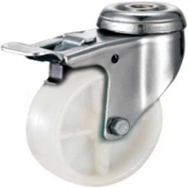 Castor Wheels - Polypropylene - Bolt Hole Swivel - Brake - White - 125mm - TOOC420