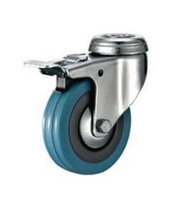 Castor Wheels - Blue Rubber - Bolt Hole Swivel - Brake - 65mm - TOOC433
