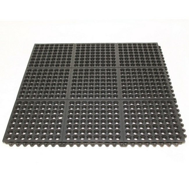 Rubber Tile - Fatigue-Step with Holes Anti-Fatigue Interlocking Mat - 90 x 90 x 1.9 cm - Black - SS010001