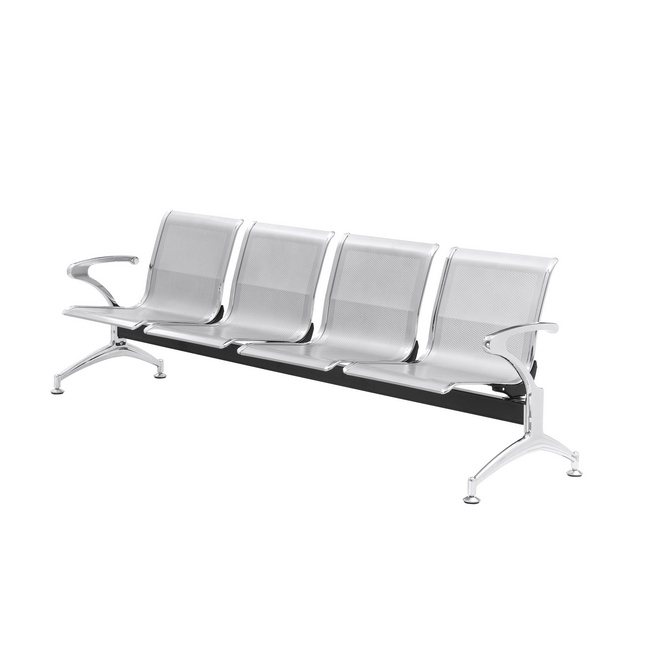 Airport Bench - Indoor Waiting Room Seat - Chrome - Four Seater - Flat Pack - 244 x 67 x 82 cm - PC04