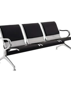 Airport Bench - Indoor Waiting Room Seat - Chrome - Upholstered - Three Seater - Flat Pack - 185 x 67 x 82 cm - PC03A-black