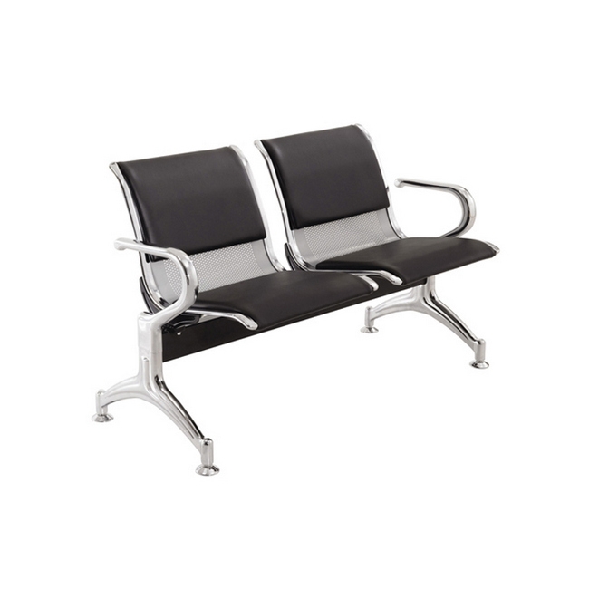 Airport Bench - Indoor Waiting Room Seat - Chrome - Upholstered - Two Seater - Flat Pack - 127 x 67 x 82 cm - PC02A-black