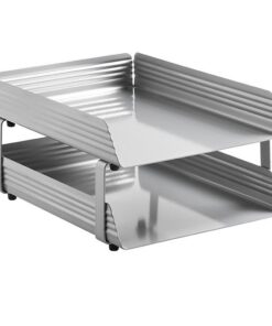 Letter Tray - Double - Fluted Steel Range - Metal - 35 x 25 x 17 cm - Silver - 532SI