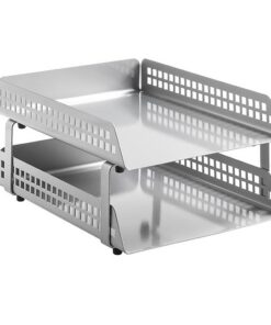 Double Letter Tray - Square Punch Steel Range - Metal - 35 x 25 x 17 cm - Silver - 422SI