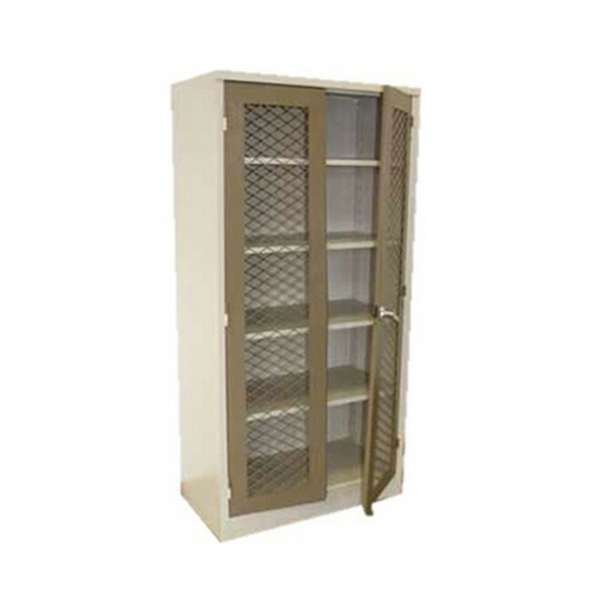 Steel Stationery Cupboard - Metal Storage Cabinet - 4 Shelves - Mesh - Ivory and Karoo - 180 x 90 x 45 cm - SC003-ivorykaroo