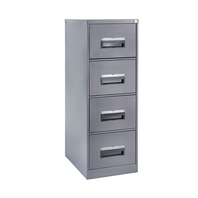Steel Office Filing Cabinet - 4 Drawer File - Knock Down (Requires Assembly) - 130 x 47 x 63 cm - 4FC02KD-grey