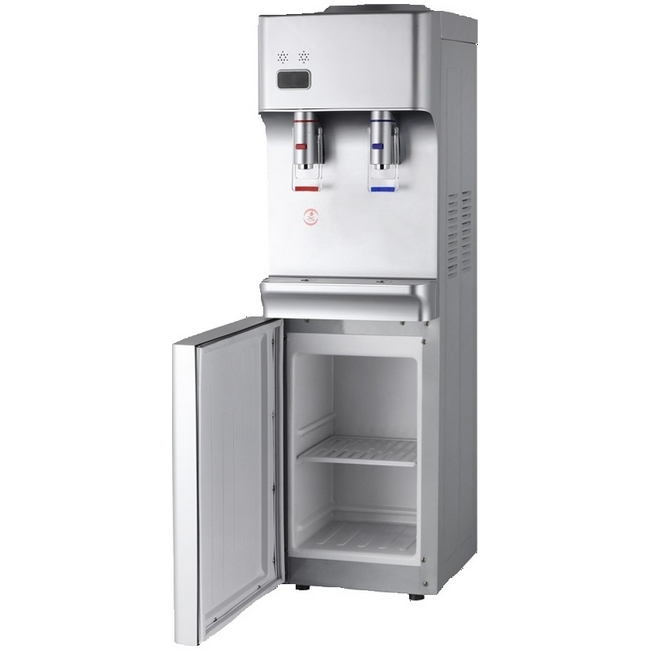 Water Cooler Dispenser - Hot and Cold - Freestanding with Storage Compartment - Silver